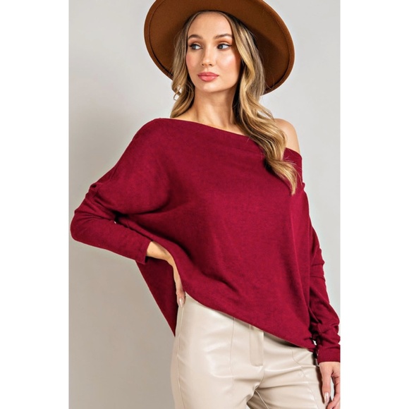 Tops - SOLD OUT Ruby Hacci Soft Long Sleeve Off Shoulder Tunic Dolman Knit Top
